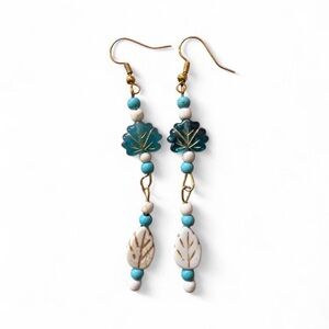 Handmade Teal Acrylic Leaf Dangle Earrings Boho Whimsigoth Statement Jewelry